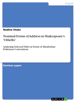 cover image of Nominal Forms of Address in Shakespeare's 'Othello'
